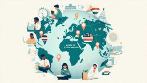 Blog thumbnail for Where to study abroad  _Minimalist style.  _Background soft world map or glob (3)