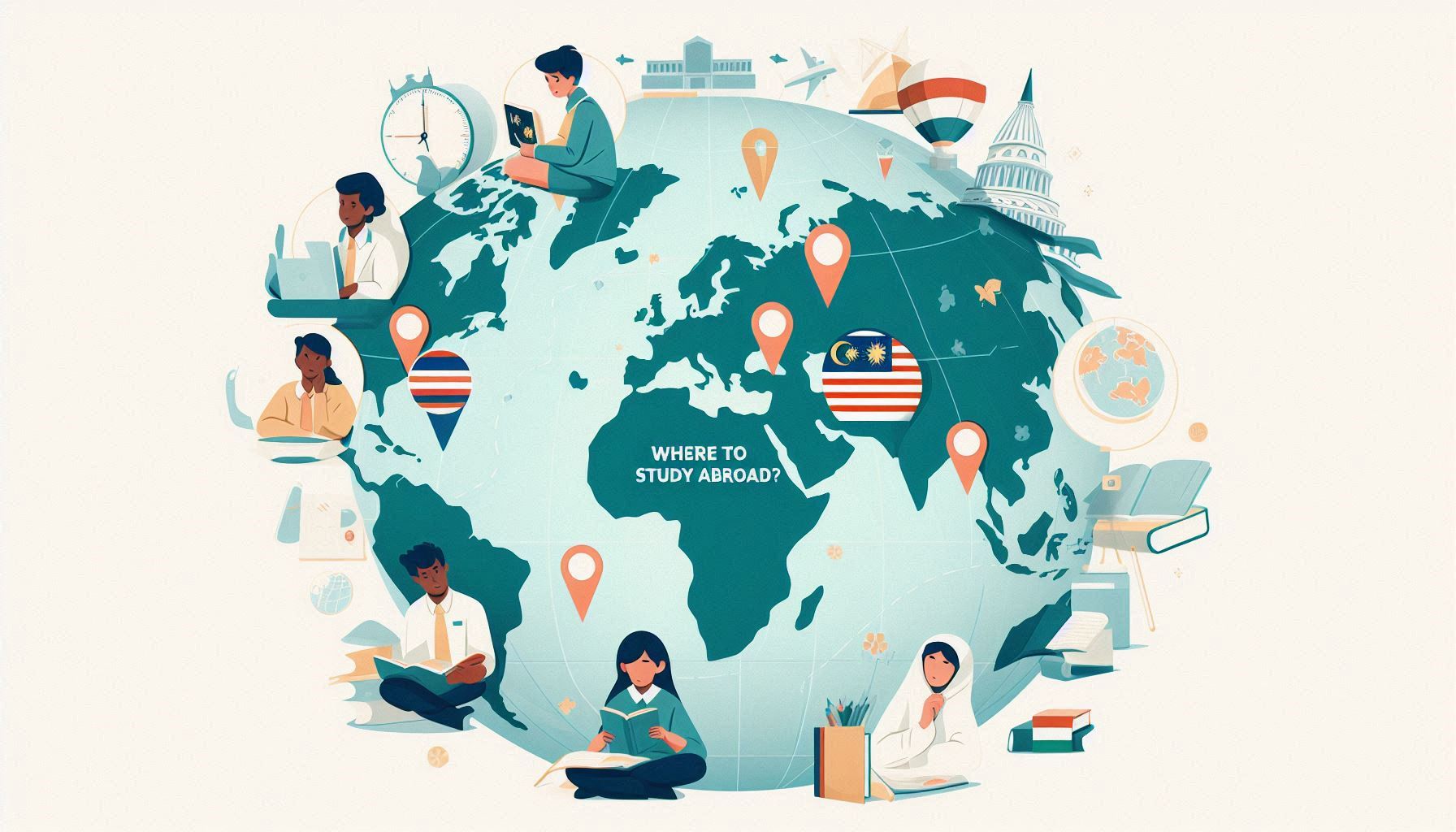 Blog thumbnail for Where to study abroad  _Minimalist style.  _Background soft world map or glob (3)
